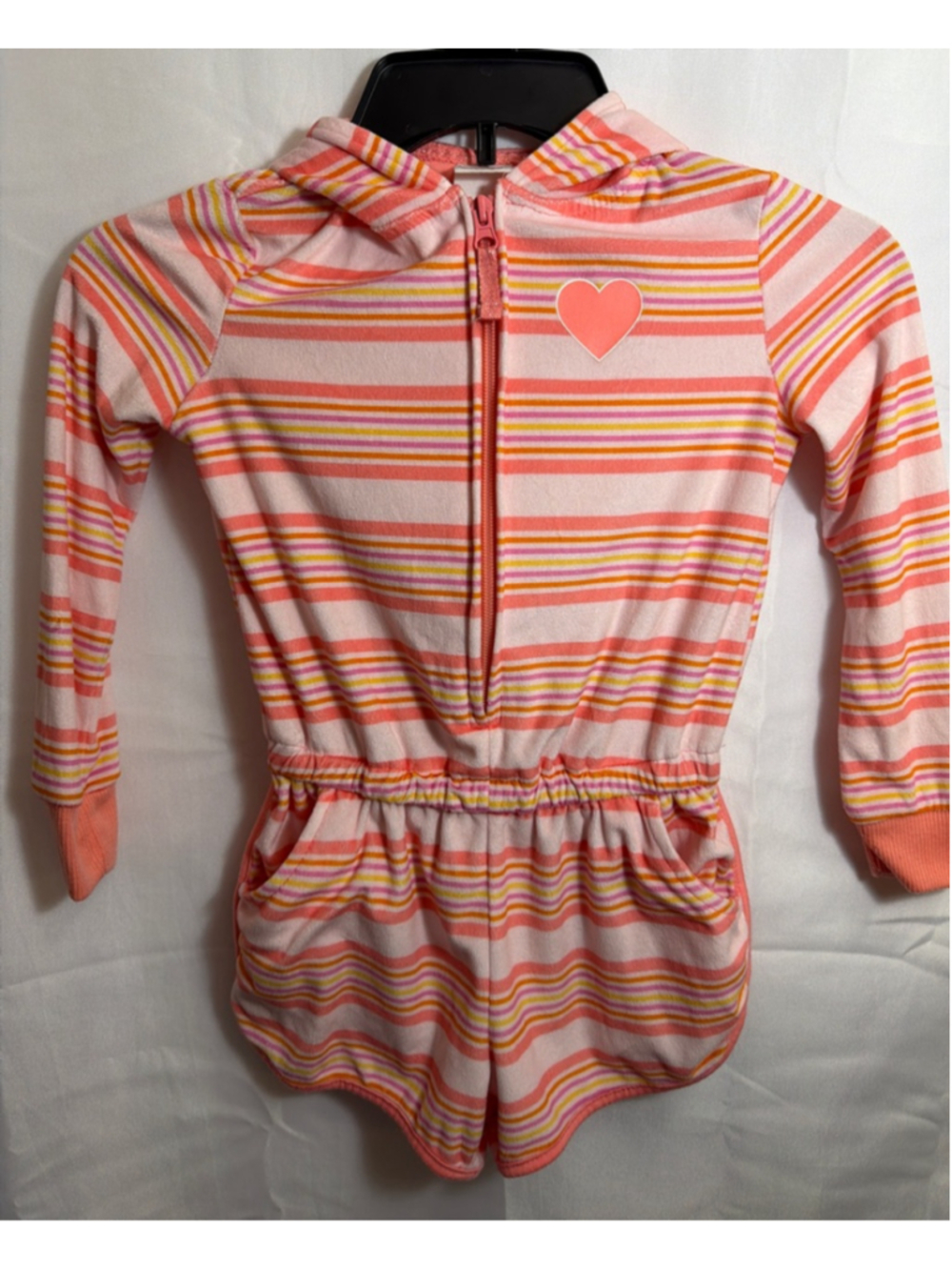 Girls Cat & Jack Striped One Piece Zip-Up Romper Pajama Beach Wear Size 4/5 XS